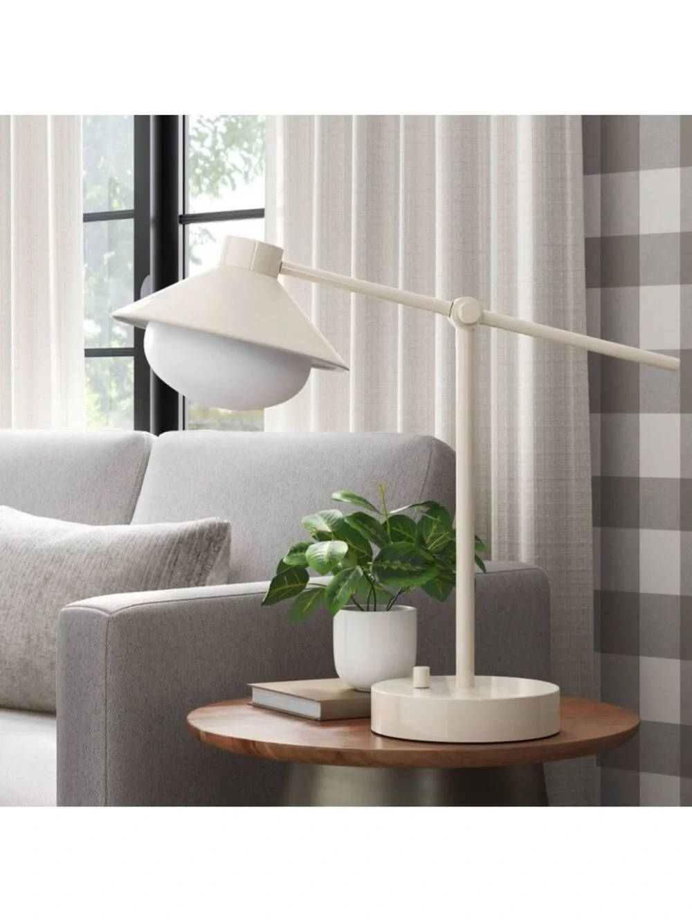 Threshold Cream Metal Task Table Lamp with White Globe Shade